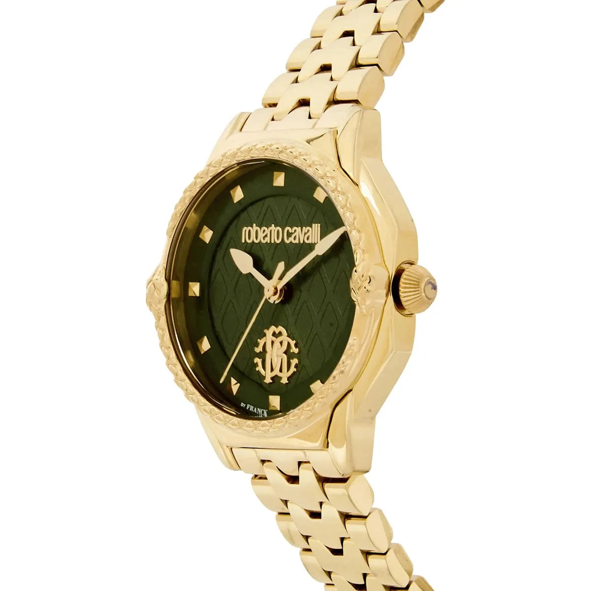 Roberto Cavalli RV1L225M0051 Women’s Watch – Franck Muller Collaboration, Gold Stainless Steel Bracelet with Green Dial, Luxury Quartz Timepiece