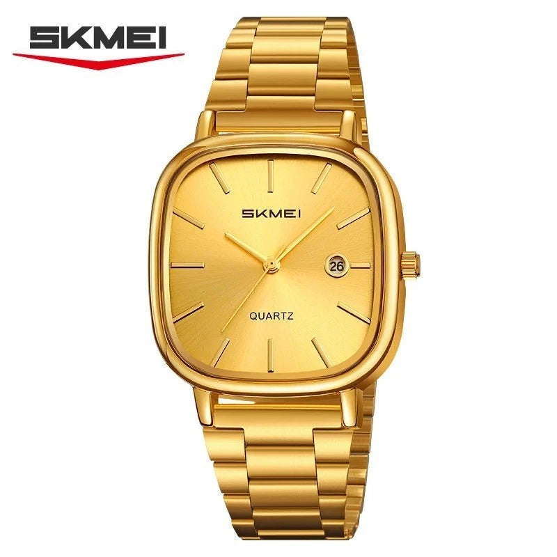 SKMEI 2551 Men's Quartz Watch – Gold Stainless Steel, Elegant Square Dial