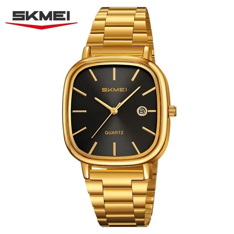 SKMEI 2551 Men's Quartz Watch – Gold Stainless Steel with Elegant Black Square Dial