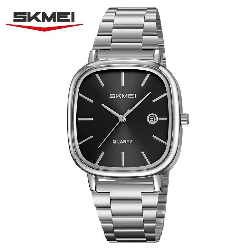 SKMEI 2551 Men’s Quartz Watch – Stainless Steel Bracelet, Black Dial, Silver Case