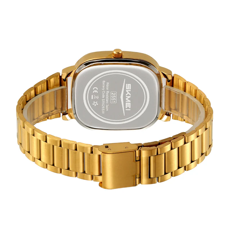 SKMEI 2551 Men's Quartz Watch – Gold Stainless Steel, Elegant Square Dial