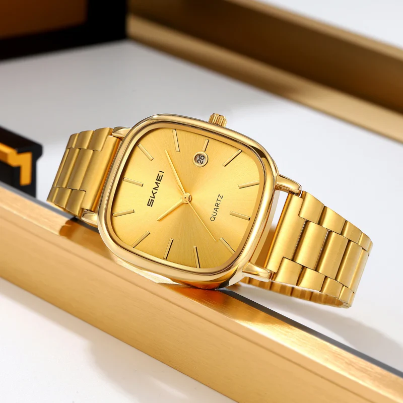 SKMEI 2551 Men's Quartz Watch – Gold Stainless Steel, Elegant Square Dial