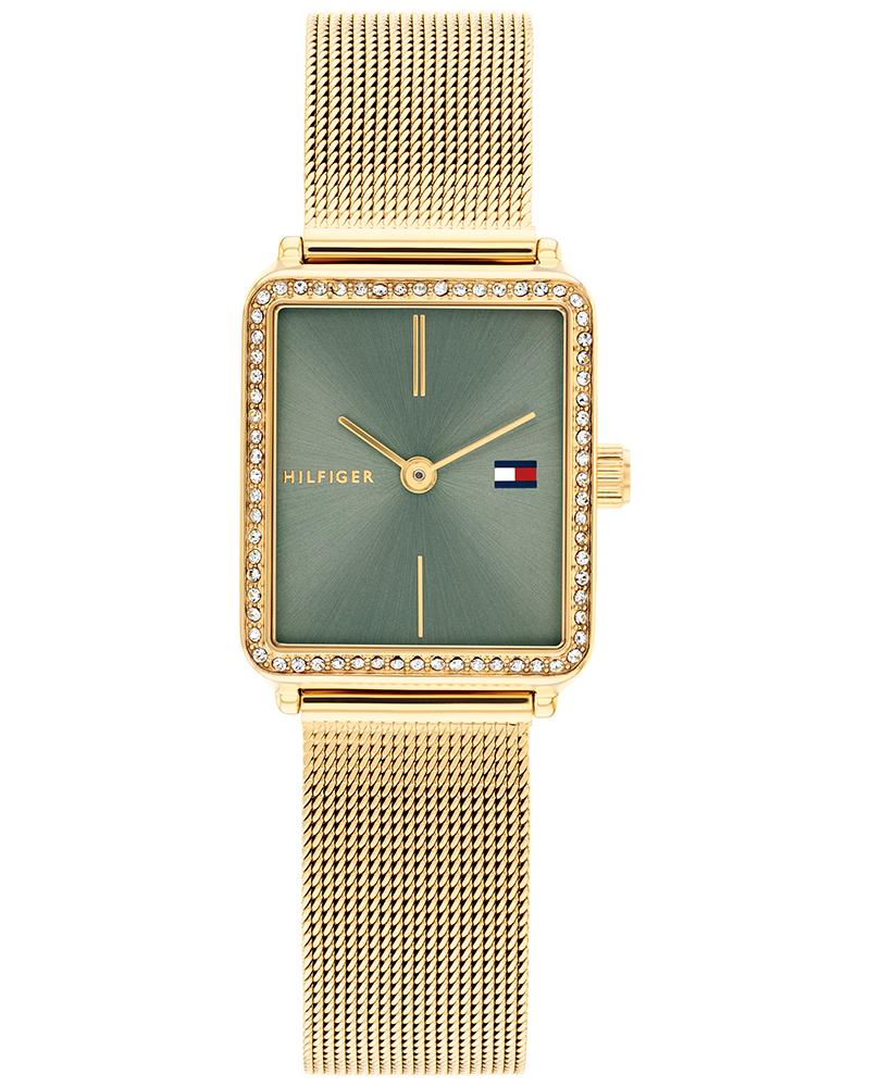 Tommy Hilfiger Women’s Gold Stainless Steel Mesh Watch – Green Dial, Crystal Accents (1782791)