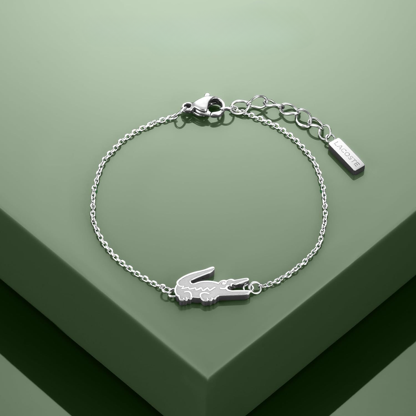 Lacoste Women's Silver-Tone Crocodile Logo Chain Bracelet