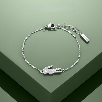 Lacoste Women's Silver-Tone Crocodile Logo Chain Bracelet