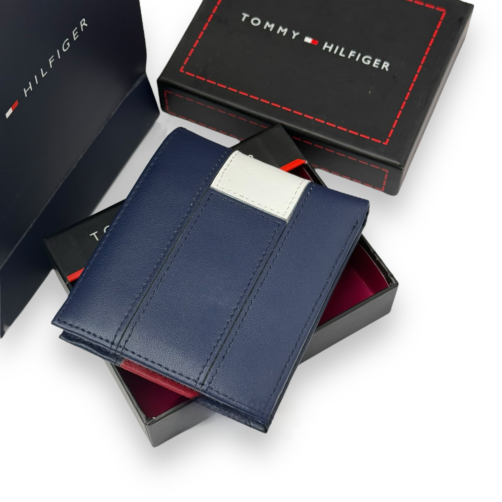 TH Navy Leather Bifold Wallet For Men #53