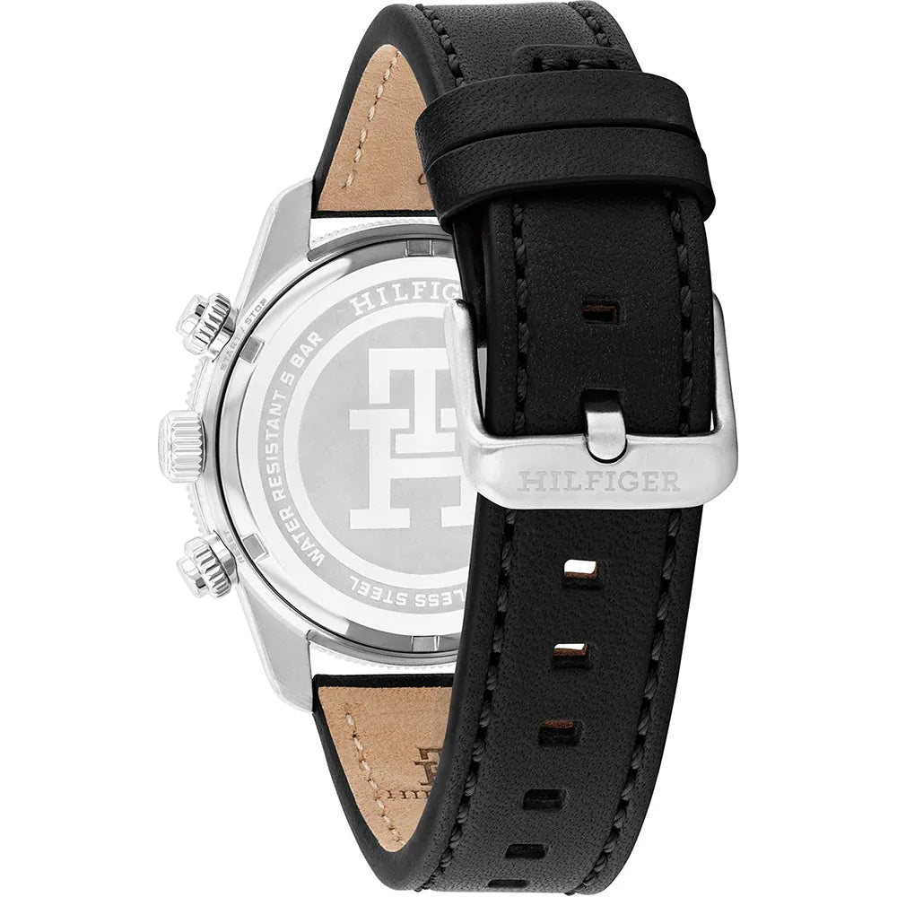 Tommy Hilfiger 1792162 Men’s Watch – Black Dial Chronograph, Black Leather Strap, Quartz, 41mm, 50M Water Resistant