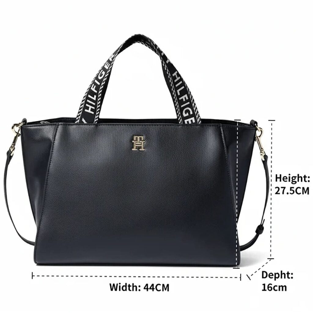 Tommy Hilfiger Women’s Handbag AW0AW14469 BDS – Black Leather Elegant Everyday Tote Bag#64