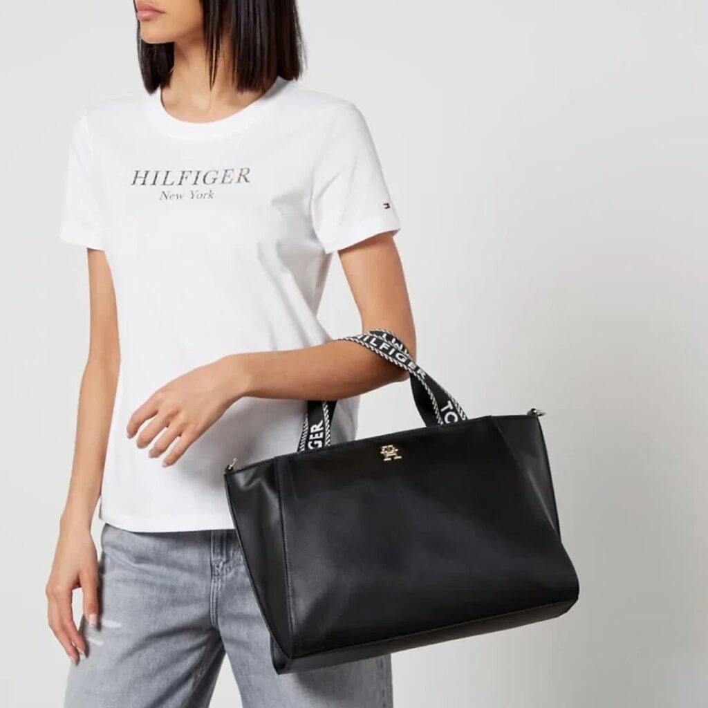 Tommy Hilfiger Women’s Handbag AW0AW14469 BDS – Black Leather Elegant Everyday Tote Bag#64
