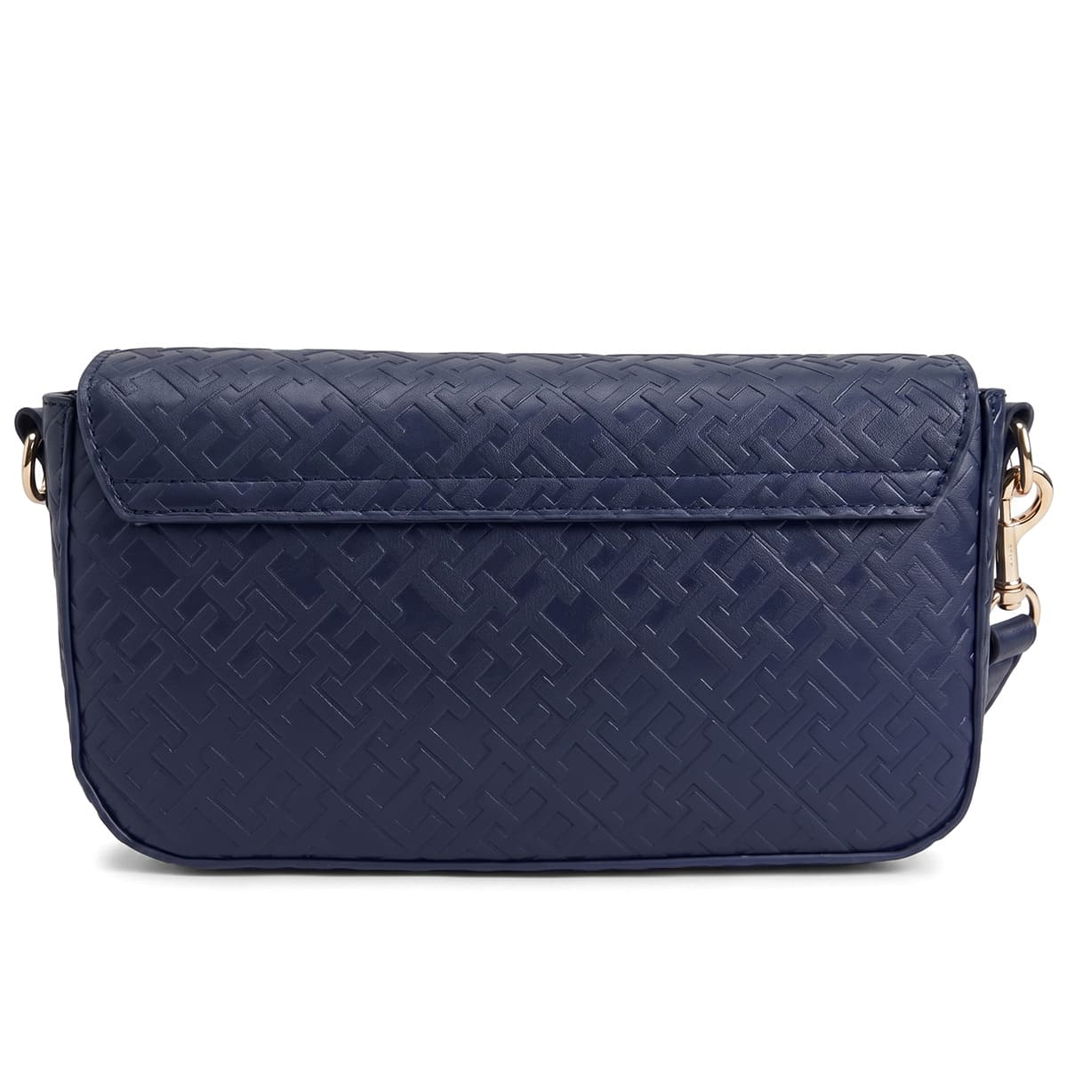 Tommy Hilfiger Women's Navy Blue Monogram Embossed Crossbody Bag with Gold Hardware