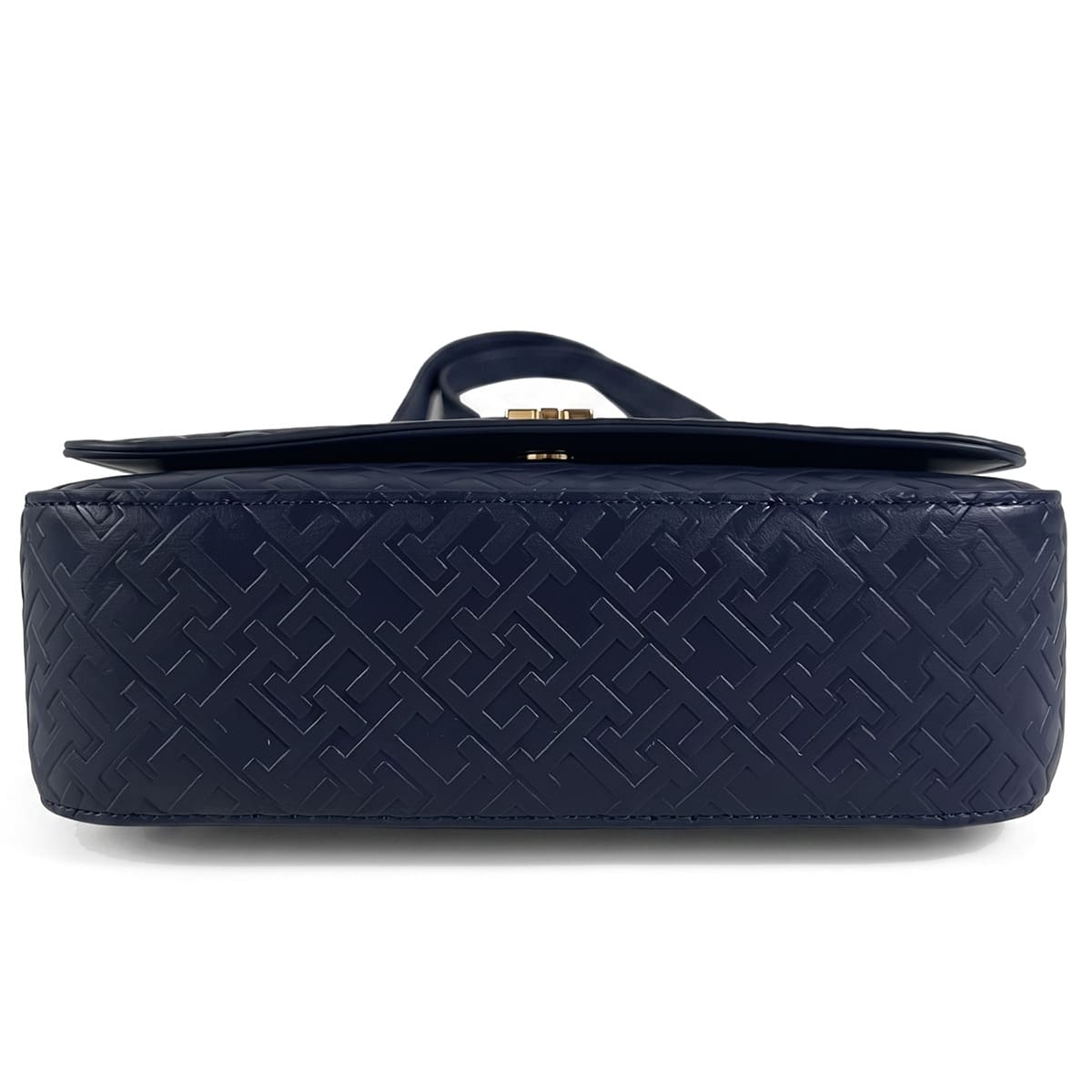 Tommy Hilfiger Women's Navy Blue Monogram Embossed Crossbody Bag with Gold Hardware
