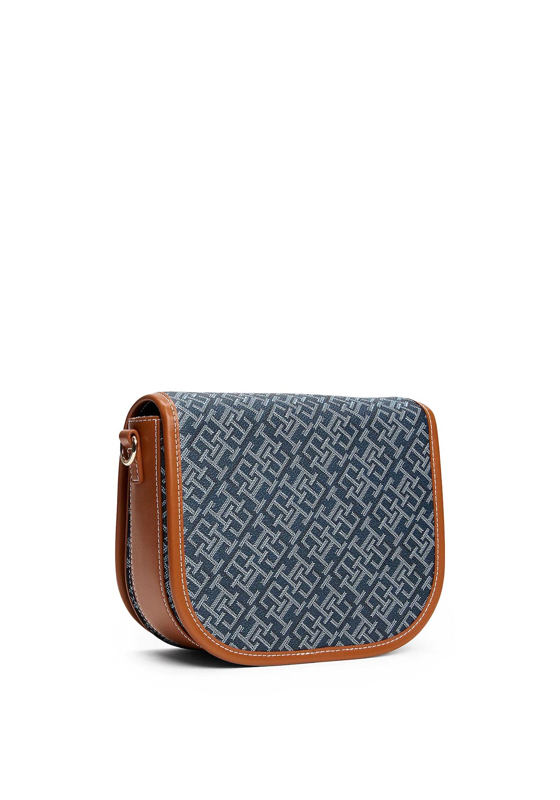 Tommy Hilfiger Monogram Saddle Crossbody Bag – Navy & Cognac Jacquard Classic Design#63