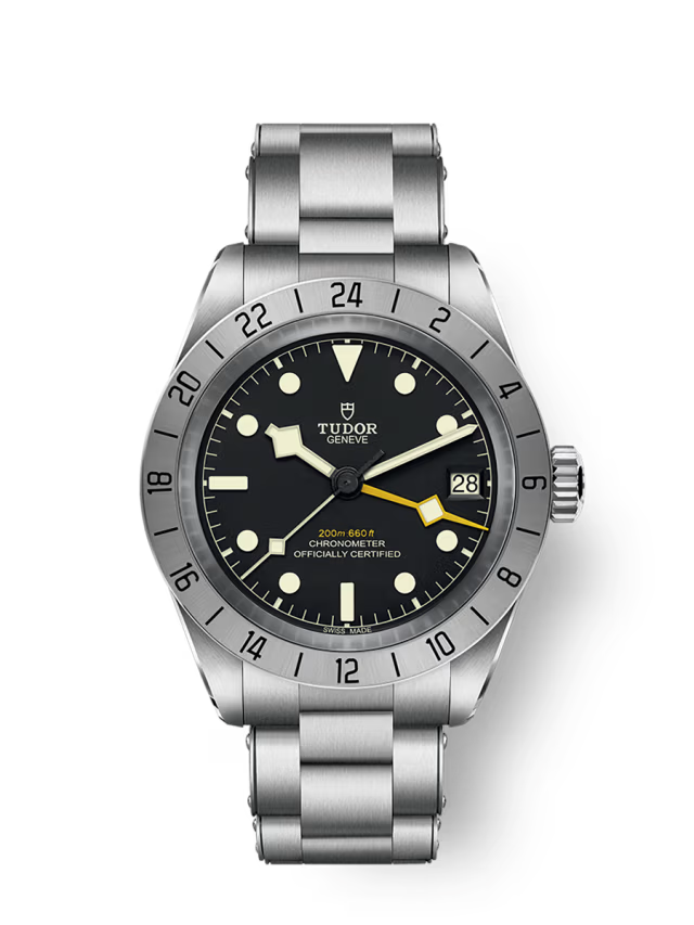 TUDOR Geneve Black Dial Stainless Steel GMT Chronometer Watch – 200m Water Resistance