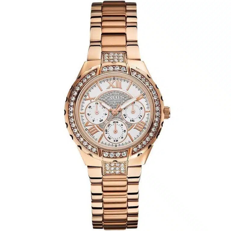 GUESS Viva Women’s Watch W0111L3 – Rose Gold Stainless Steel Strap, White Dial, 36mm, Quartz
