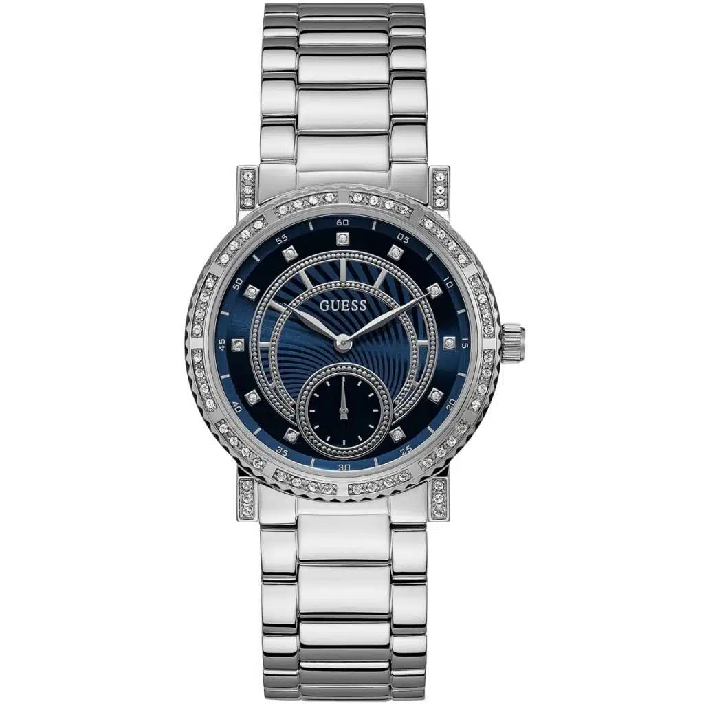 Guess W1006L1 Constellation Women's Watch – Blue Dial, Silver Stainless Steel Strap, 38mm Quartz Analog