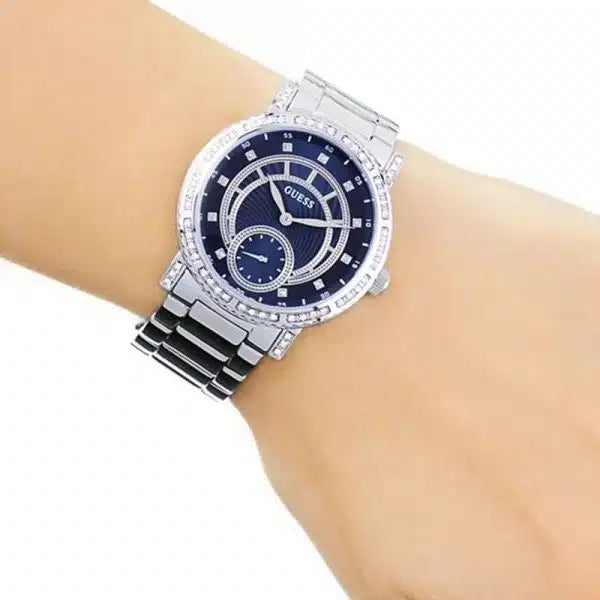 Guess W1006L1 Constellation Women's Watch – Blue Dial, Silver Stainless Steel Strap, 38mm Quartz Analog