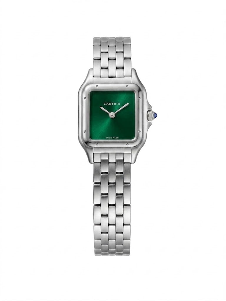 Cartier Panthère-Inspired Women's Silver-Tone Square Watch with Green Dial (Small Case)