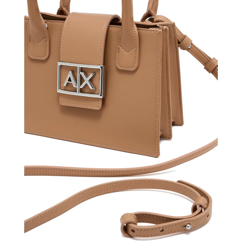 A|X Armani Exchange Structured Satchel – Metallic Logo, Modern Sophistication #3