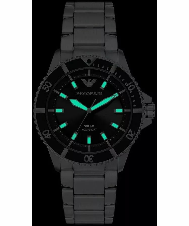 Emporio Armani World Explorer Solar Men's Watch AR11787 – 42 mm, Black Sunray Dial & Silver Stainless Steel Bracelet